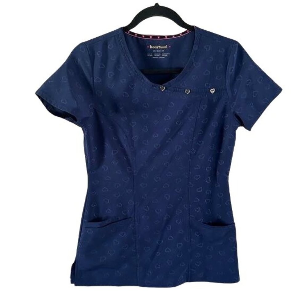 HeartSoul XS Scrub Top, Navy Blue & Hearts